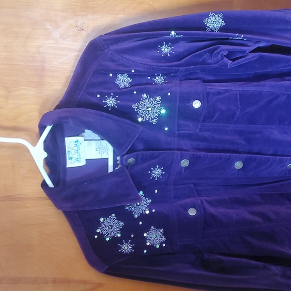 Quacker Factory purple velvet rhinestone Snowman jacket size M - Picture 5 of 5